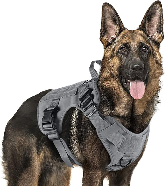 rabbitgoo Tactical Dog Harness for Large Dogs, Heavy Duty Dog Harness with Handle, No-Pull Service Dog Vest Large Breed, Adjustable Military Dog Vest Harness for Training Hunting Walking, Grey, XL