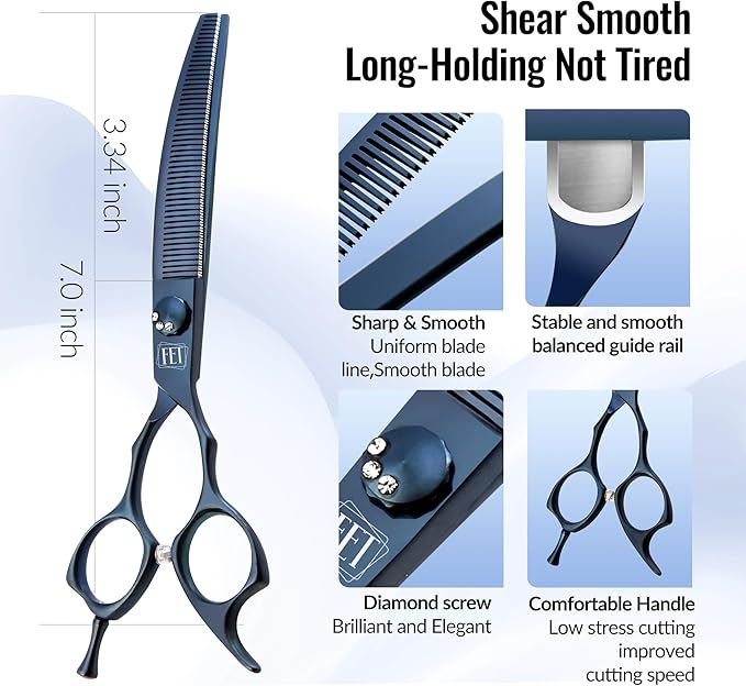 Dog Grooming Scissors: 7" Curved Thinning Pet Shears Made Of Japanese 440C for Trimming Dogs Cats and Other Pets face and paws Haze Blue