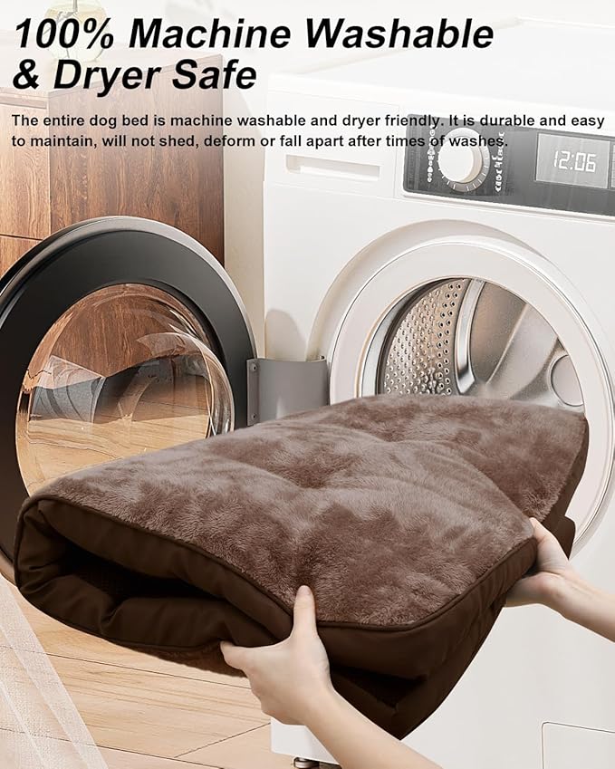 Dog Crate Bed for Large Size Dogs,Washable Dog Kennel Pad Ultra Soft Pet Sleeping Mat for Cages,Anti-Slip Bottom,35x22 inch,Brown