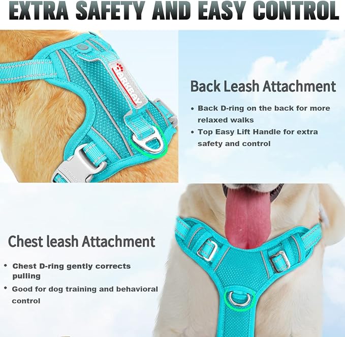 BARKBAY No Pull Dog Harness Large Reflective Dog Harness with Front Clip and Easy Control Handle for Walking Training Running with ID tag Pocket(Ocean Blue,M)