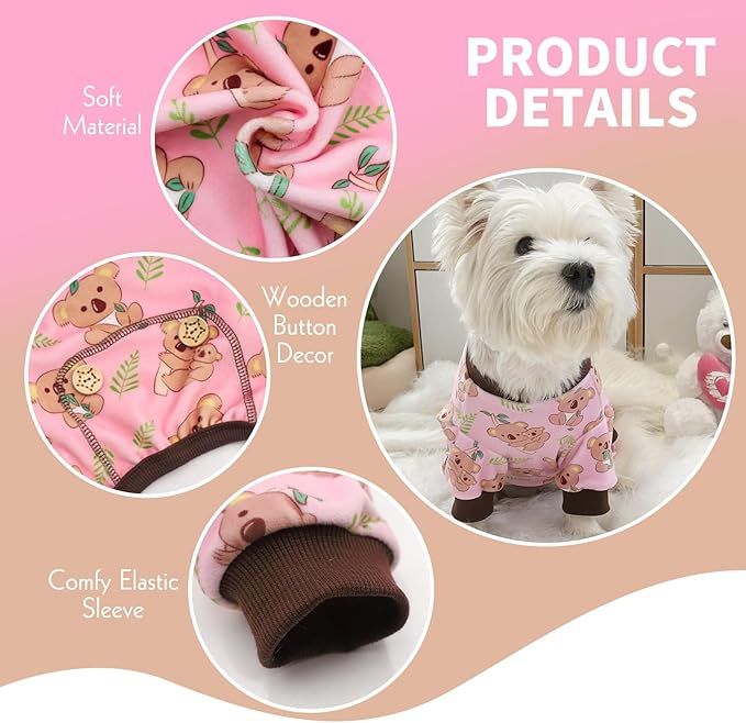 KYEESE Dogs Pajamas for Small Dogs Soft Material Stretchable Dog Jammies Cat Pajamas Dog Apparel, Koala, Small