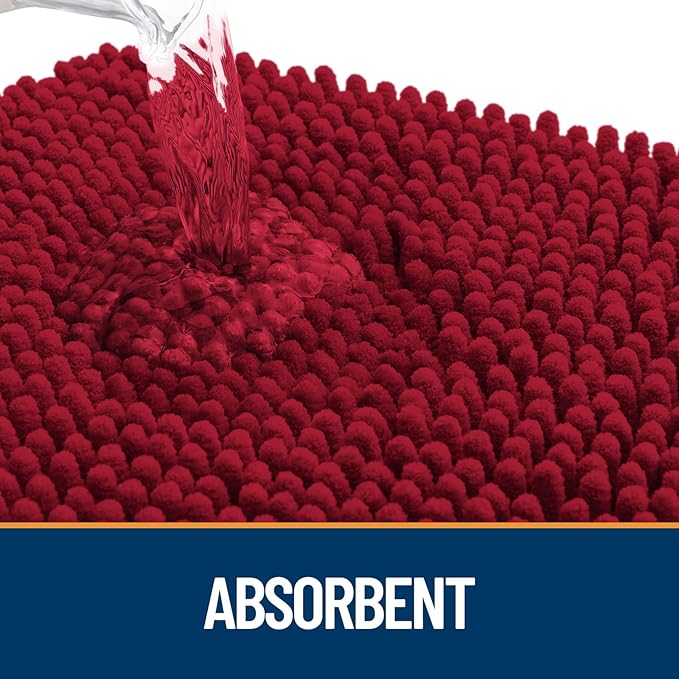 OLANLY Dog Door Mat for Muddy Paws 24x16, Absorbs Moisture and Dirt, Absorbent Non-Slip Washable Mat, Quick Dry Chenille, Mud Mat for Dogs, Entry Indoor Door Mat for Inside Floor, Red