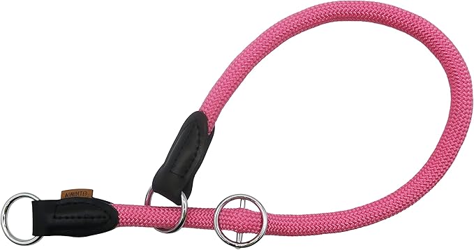 Braided Rope Collar, Pro Training Dog Collar, No Pull Round Martingale Collar, Slip Collar with Slidable Stop Ring - Ideal for Large Dogs (L(1/2") - 22" Long, Pink)