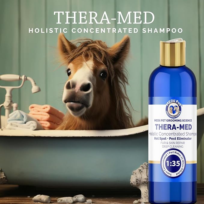 THERA-MED Concentrated Shampoo - Natural Scent, Foams & Rinses Easily, 16 Oz Medicated Dog Shampoo for Intense Itch Relief, Makes 4 Gallons