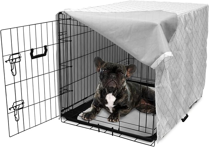 Lunarable Grey Dog Crate Cover, Moroccan Traditional Trellis Pattern Simple Geometric Monochrome Tile, Easy to Use Pet Kennel Cover for Cats & Medium Dogs, 24 Inch, White Grey