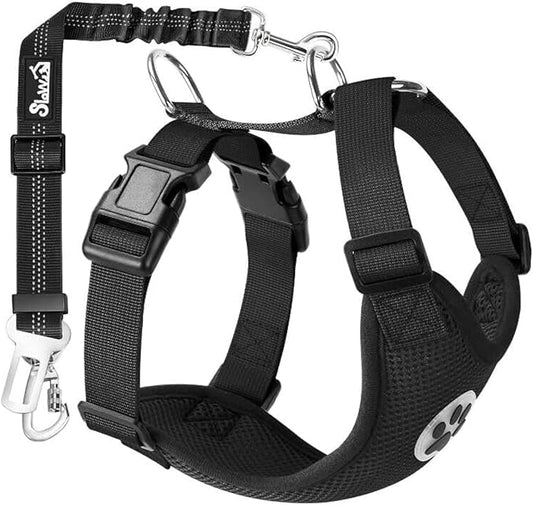Lukovee Dog Seat Belt for Car, Adjustable Dog Car Harness for Large Medium Small Dogs, Soft Padded & Breathable Mesh Dog Seatbelt with Car Strap and Carabiner(Black Double Clip,Medium)