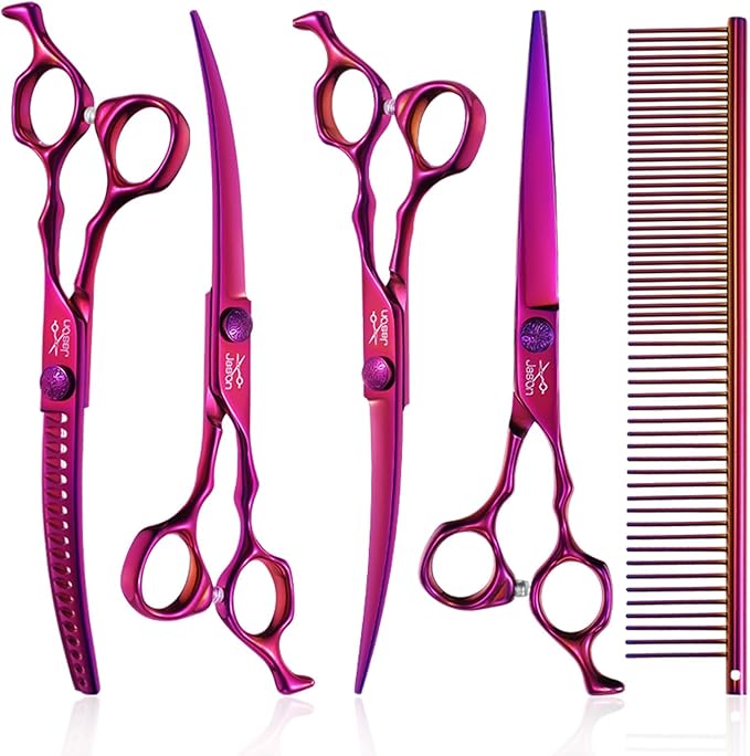 JASON 8" 26 Tooth Chunkers Shears for Dogs Ergonomic Cats Grooming Scissors & JASON Dog Grooming Scissors Set - Professional 6 in 1 Dog Shears Set