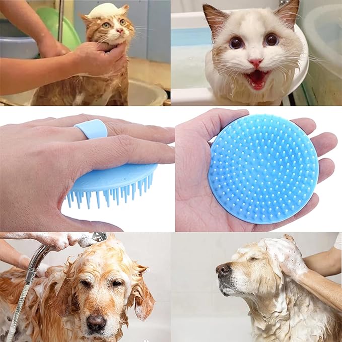 4pcs Silicone Dog Grooming Brush Pet Shampoo Bath Brush Soothing Massage Rubber Comb with Handle for Long Short Hair Dogs Cats (A)
