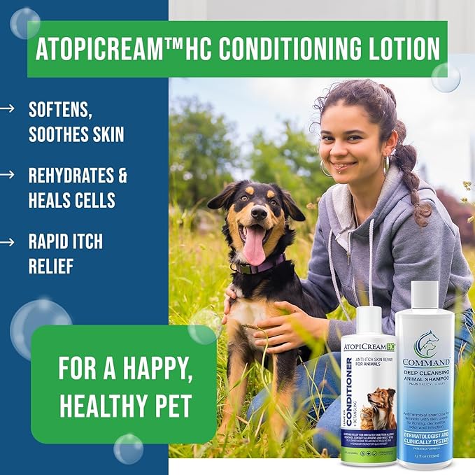 Itchy Dog Bundle, 12 oz Command Medicated Pet Shampoo + 8 oz AtopiCream HC 1% Hydrocortisone Conditioner, Relief for Dogs with Allergies and Dry Skin