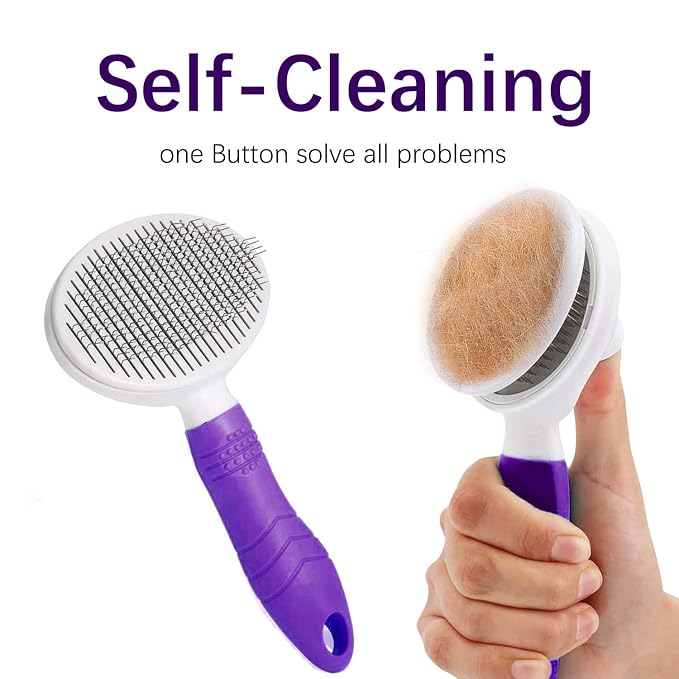 Cat Self Cleaning Slicker Brush, Pets Skin Friendly Cat Brush for Dogs Cats Grooming Brush Tool Easy to Remove Loose Undercoat, Mats Tangled Hair Slicker Massage Cats Dogs Brush - Upgraded
