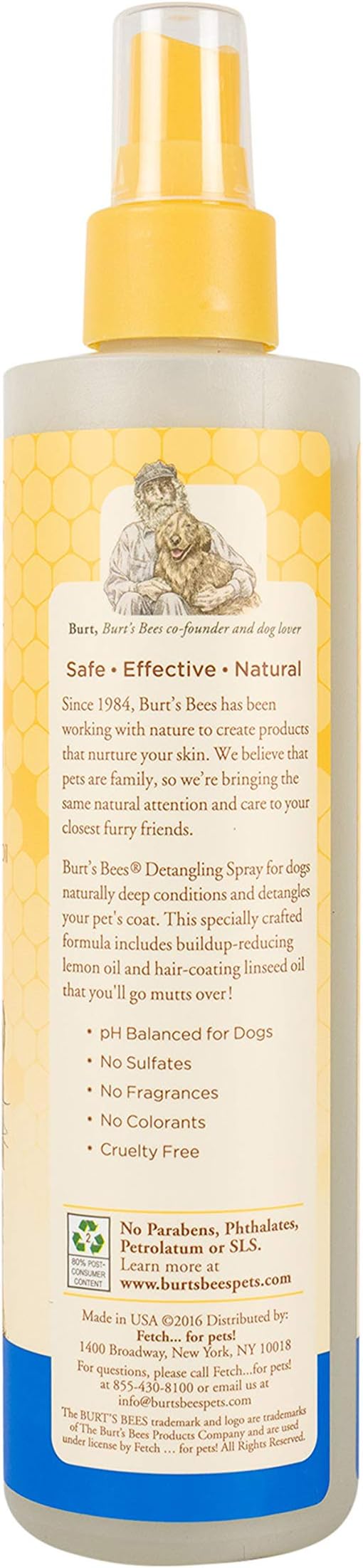 Burt's Bees for Pets Detangling Spray for Dogs with Lemon and Linseed Oil, 99.7% Natural Origin Formulas, Waterless Canine Shampoo - Gentle Dry Cleanser for Pups 10 oz