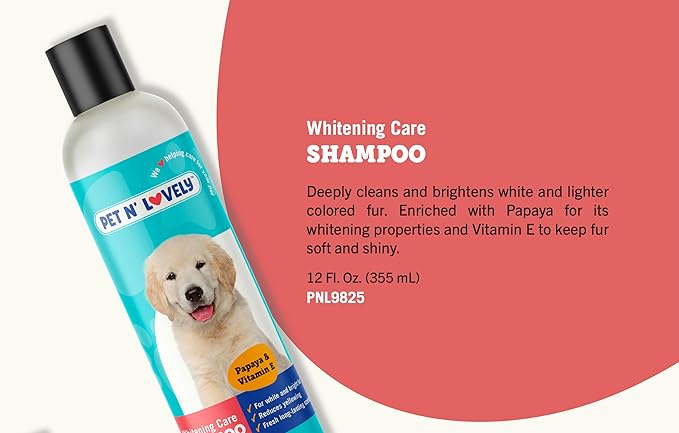 Pet N' Lovely WHITENING Care PET Shampoo | for White and Bright Fur | for Dogs and Cats | Reduces Yellowing | Fresh Long Lasting Scent | Deep Cleans and Brightens | 12 Fl. Oz., Clear