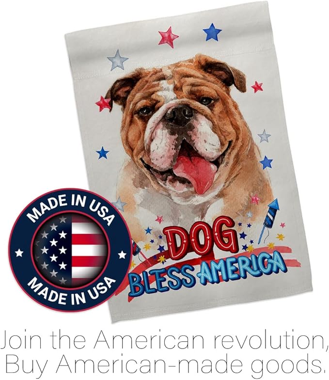 Breeze Decor Patriotic Bulldog House Flag Pack Dog Puppy Spoiled Paw Canine Fur Pet Nature Farm Animal Creature Applique Decoration Banner Small Garden Yard Gift Double-Sided, Made in USA