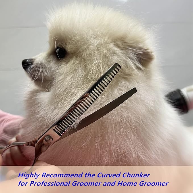 HASHIMOTO Curved Chunkers Shears Dog Grooming,Cat Curved Scissors,33 teeth,7.0 Inch,65% Thinning Rate,Light Weight. Special Designed for Pet Groomers or Family DIY Use.