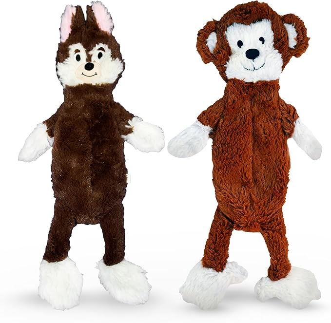 FGA MARKETPLACE Monkey-Fox Flat NO Stuffing NO Squeak Plush Dog Toy, Funny Style Will Entertain Your Dog for Hours, Recommended for Small and Medium Dog 21 INCH Long