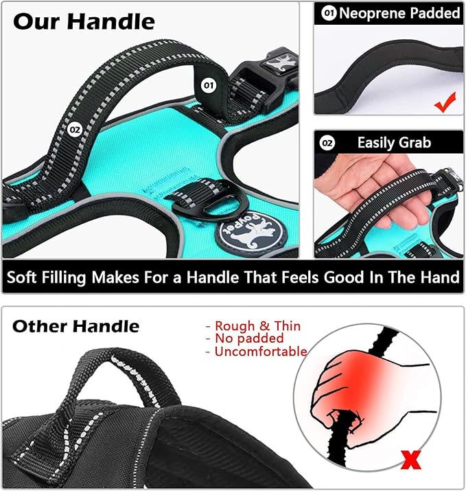 PoyPet No Pull Dog Harness, No Choke Front Clip Dog Reflective Harness, Adjustable Soft Padded Pet Vest with Easy Control Handle for Small to Large Dogs(Mint Blue,M)