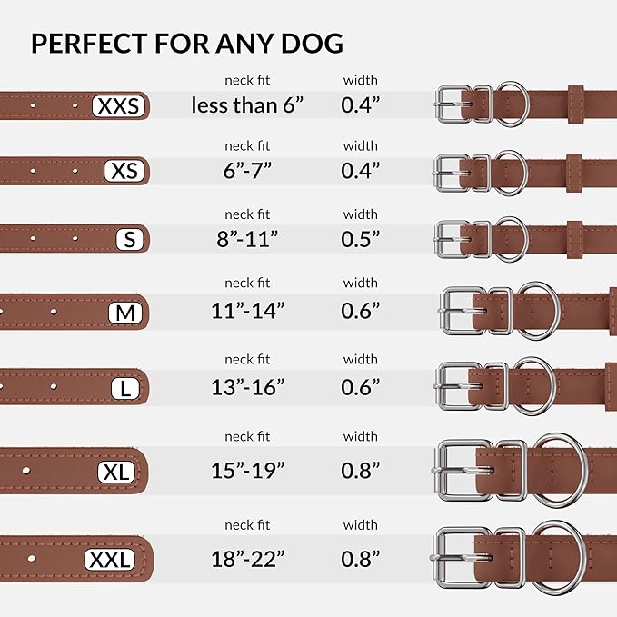 CollarDirect Rolled Leather Dog Collar, Soft Padded Round Puppy Collar, Handmade Genuine Leather Collar Dog Small Large Cat Collars 13 Colors (8-11 Inch, Cinnamon Smooth)