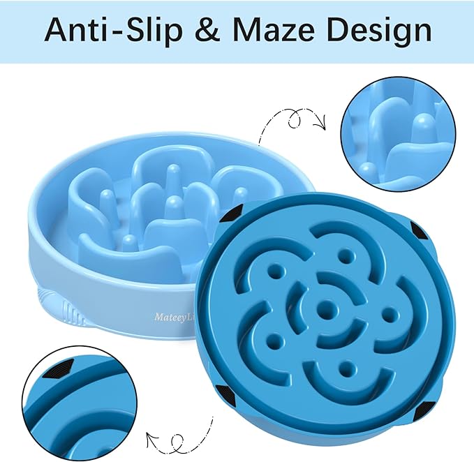 MateeyLife Large Slow Feeder Dog Bowls 2PCS, Anti-Choking Puzzle Dog Food Bowls, Anti-Slip Interactive Feeding Slow Down Eating, Bloat Stop Maze Dishes for Large Breeds 4 Cups