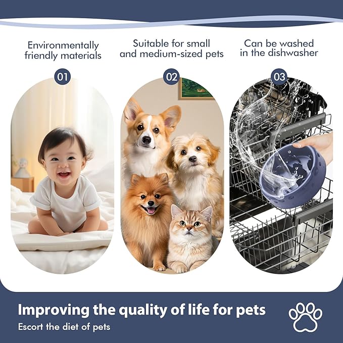 Silicone Slow Feeder Dog Bowls & Cat Bowls, 2 Cups Small Pet Food Bowl with Non-Slip Suction Base, Food-Grade Safe Puzzle Feeder for Small & Medium Dogs & Indoor Cats - Dishwasher & Microwave Safe