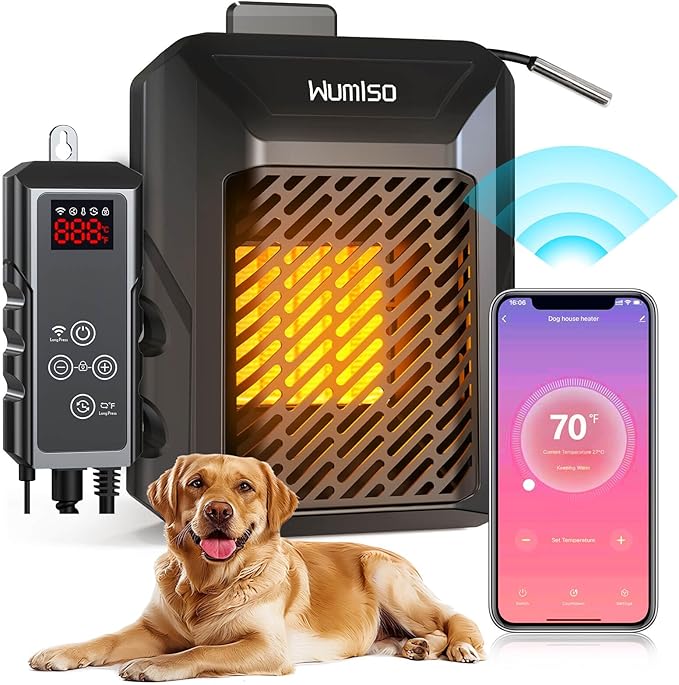 Dog House Heater with Thermostat APP WIFI Control,500W Dog House Heaters for Outside Doghouse Kennel, Outdoor Pet House Heater For Winter Outdoor, Safe Electric Heater,Adjustable Temp Timer
