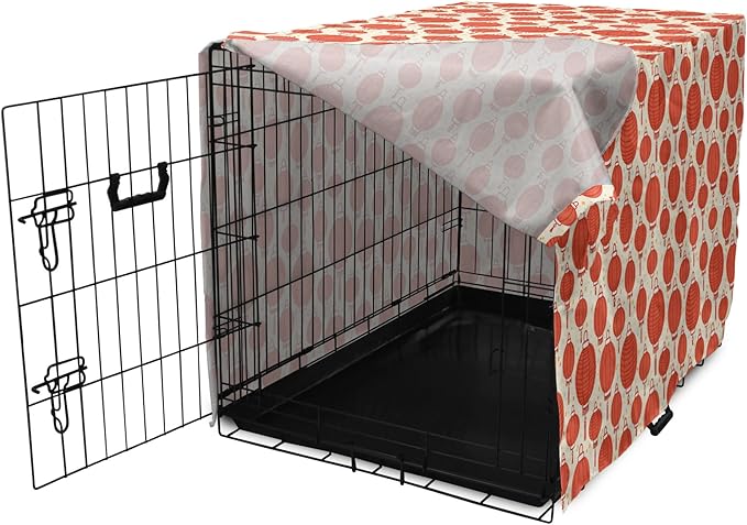Lunarable Oriental Dog Crate Cover, Folk Lamps Cartoon Style Cheerful Pattern with Chinese Ethnicity, Easy to Use Pet Kennel Cover for Medium Large Dogs, 48 Inch, Pale Yellow and Vermilion