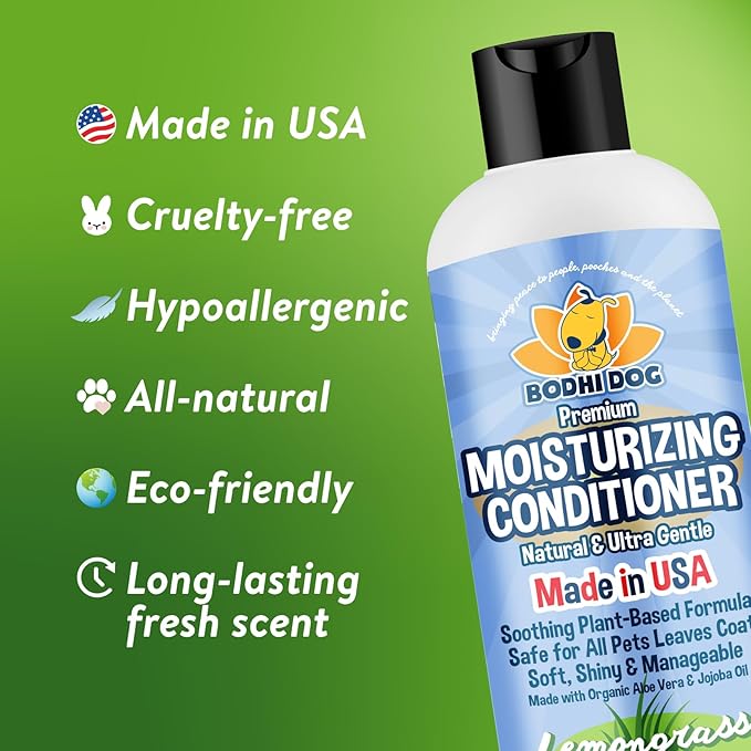 Bodhi Dog Gentle Moisturizing Dog Conditioner - Soothing Plant-Based Formula with Aloe Vera & Jojoba Oil - Hydrates & Softens Coat - Leaves Coat Soft Shiny & Manageable - Lemongrass (17 Fl Oz)