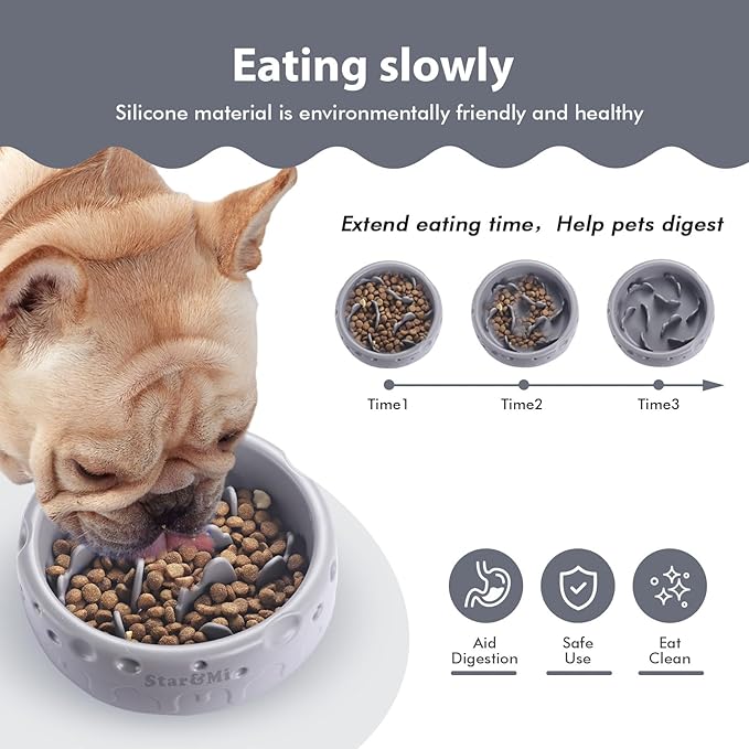 Silicone Slow Feeder Dog Bowls & Cat Bowls, 2 Cups Small Pet Food Bowl with Non-Slip Suction Base, Food-Grade Safe Puzzle Feeder for Small & Medium Dogs & Indoor Cats - Dishwasher & Microwave Safe