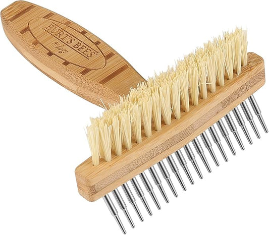 BURT'S BEES FOR PETS Brown Oblong Double Sided Dog Brush - All Hair Types, Unisex, 0.2 lbs, Hemp Bristle for Detangling, Shedding Rake for Mats Removal
