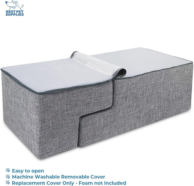 Best Pet Supplies Portable Foldable Foam Pet Stairs/Steps for Couch, Sofa, and High Bed, Non-Slip Bottom Balanced Paw Safe - Gray Linen, Foldable 4-Step (H: 22")