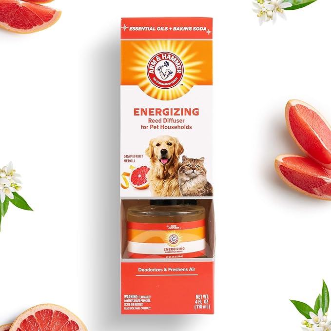 Arm & Hammer for Pets Air Care Energizing Reed Diffuser for Pets | 4 FL Oz Grapefruit Neroli Reed Diffuser to Eliminate Pet Odors | Reed Diffuser for Easy and Effective Pet Odor Elimination