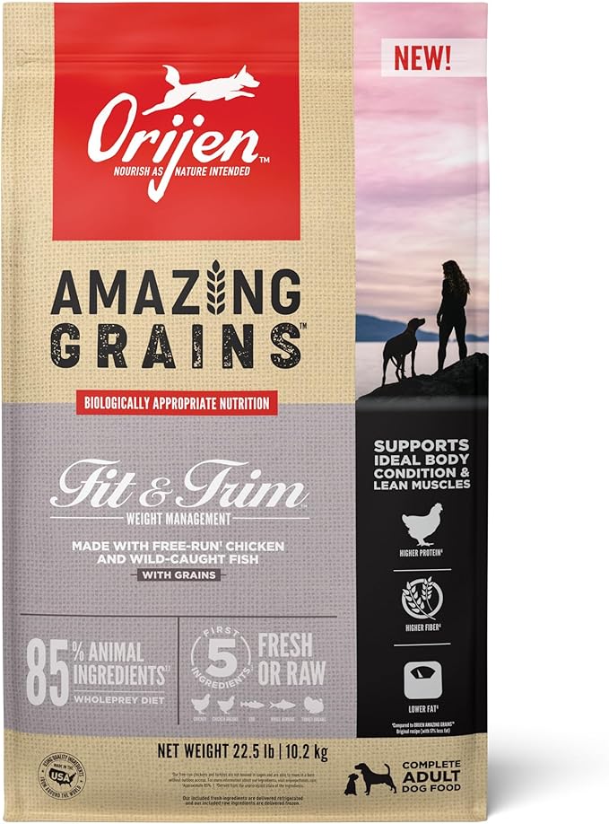 ORIJEN Amazing Grains™ Fit & Trim Dry Dog Food Recipe, 22.5lb