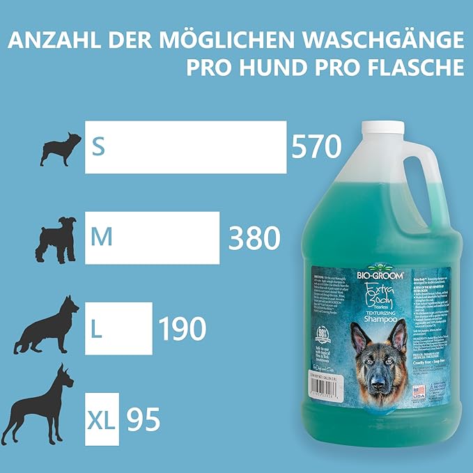 Bio-Groom Extra Body Texturizing Dog Shampoo – Tearless Puppy Shampoo, Dog Bathing Supplies, Cruelty-Free, Cat & Dog Grooming Supplies, Made in USA, Tear-Free Dog Products – 1 Gallon