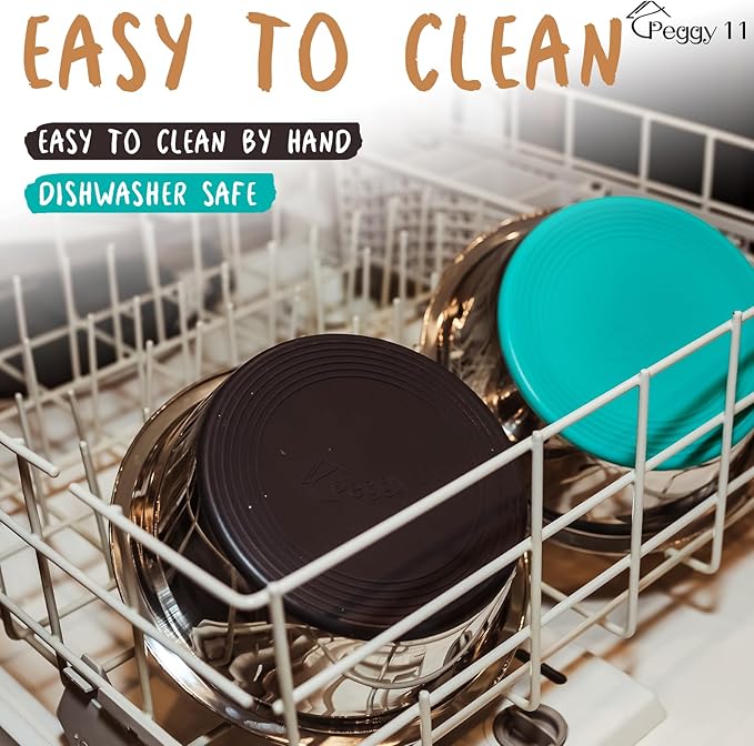 PEGGY11 Deep Stainless Steel Anti-Slip Dog Bowls - 2-Pack, 6 Cups