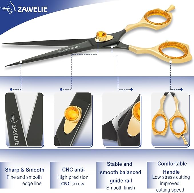 Dog Grooming Scissor- 7.5” Pet Shears, Japanese Stainless Steel Ergonomic Pet Grooming Scissor, Heavy Duty Sharp and Comfortable pet Scissors for Grooming, Dogs, Cats and Other Animals (Straight)