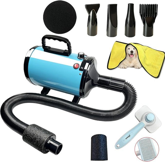 High Velocity Professional Dog Grooming Dryer,Adjustable Temperature and Speed Hair Dryer for Pets with 4 Nozzles