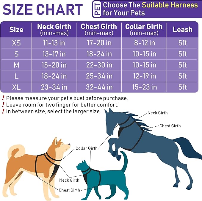 GAMUDA Dog Harness Collar and Leash Set, Dog Harness, No Chock No Pull Adjustable Vest Harnesses Plaid Reflective for Medium Dog, Cat, Small Horse, Small Bull and Pig (Purple, XL)