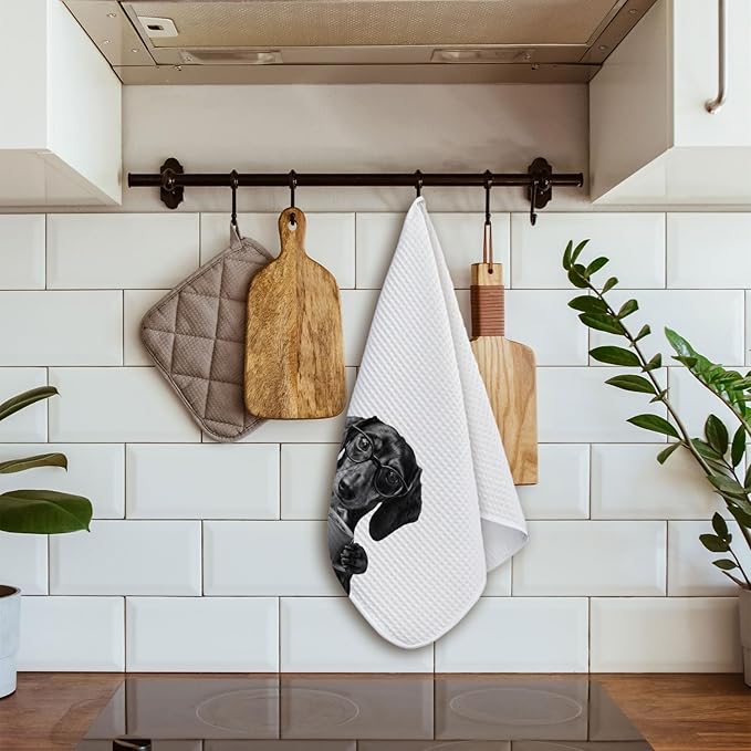 Coffee Dachshund Kitchen Towels, Gifts for Dachshund Lovers Dish Towels for Kitchen Drying, Weiner Dog Gifts for Women Hand Towels for Bathroom, 16x24 Inch