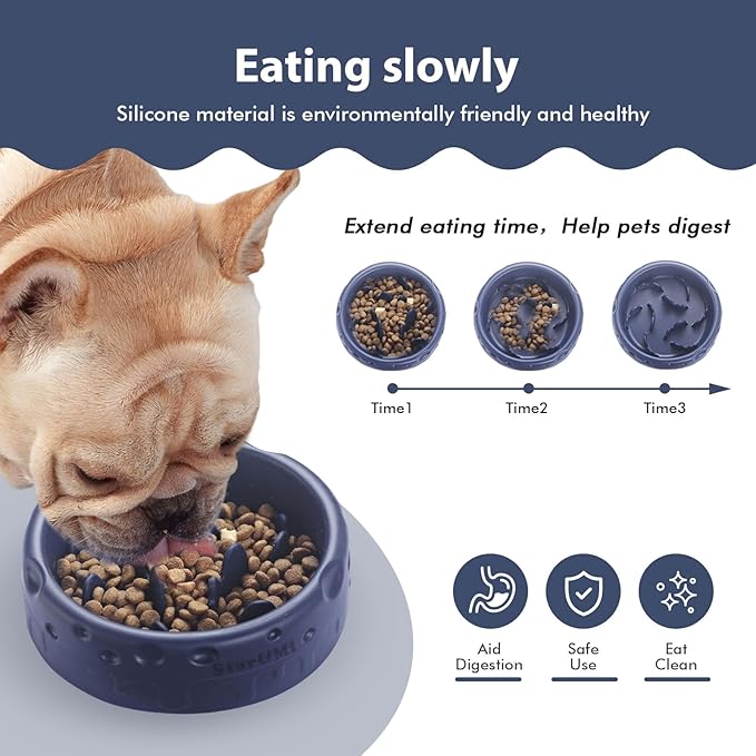 Silicone Slow Feeder Dog Bowls & Cat Bowls, 2 Cups Small Pet Food Bowl with Non-Slip Suction Base, Food-Grade Safe Puzzle Feeder for Small & Medium Dogs & Indoor Cats - Dishwasher & Microwave Safe