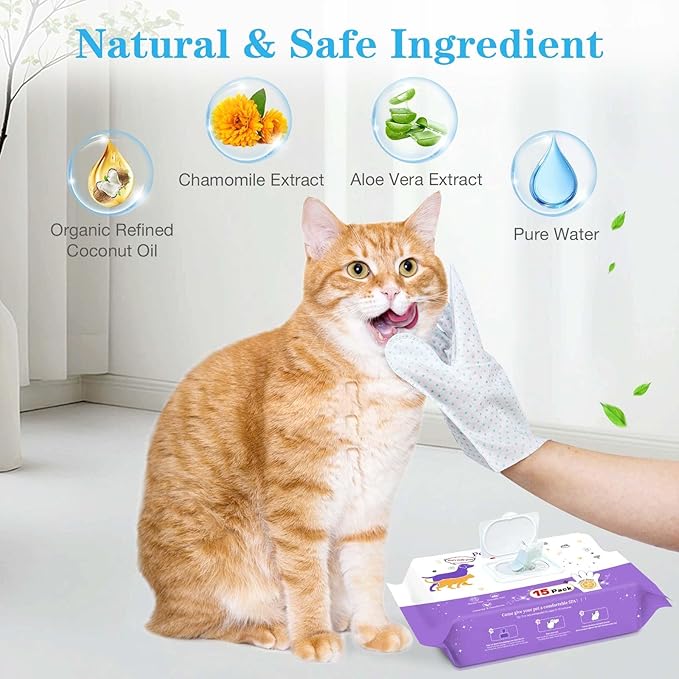 Dog Cleaning Gloves Wipes 15pcs Deodorizing Disposable Pet Grooming Bathing Gloves Extra Thick, No Rinse Shampoo Dry Cleaning Gloves Lick Safe for Dogs & Cats Paw Face Ear Fur and Butt