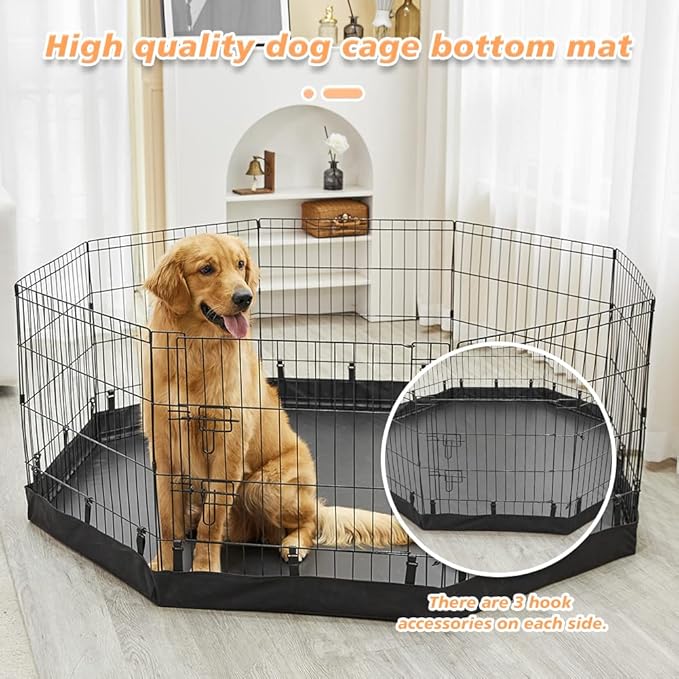 PJYuCien Dog Playpen Bottom Pad + Top Cover,Fits 24 Inch 8 Panels Regular Octagon Metal Exercise Pet Pen,Black (Note:Playpen Not Included !!!!)