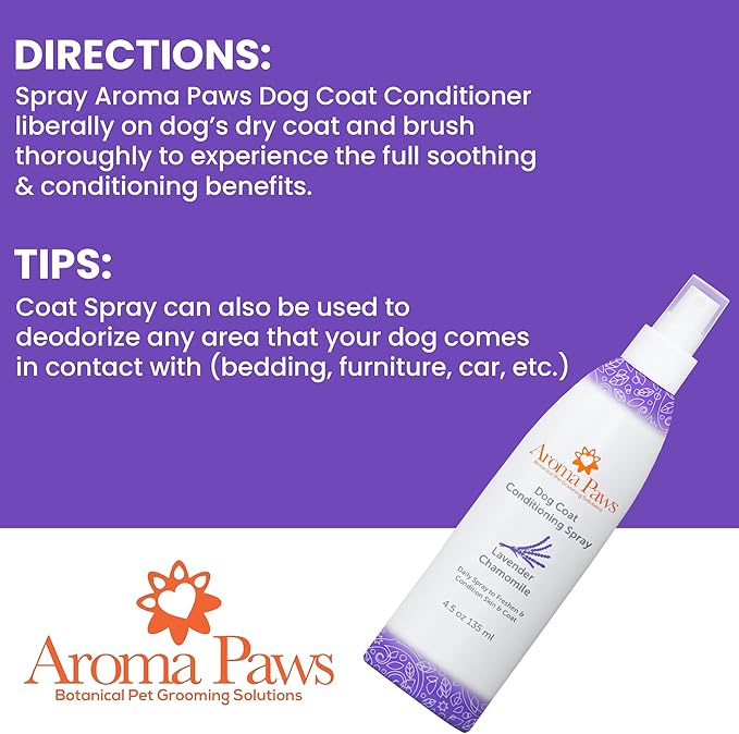 Dog Coat Conditioning Spray - Pet-Friendly Detangler Spray with Natural Essential Oils for Dogs - Daily Dog Spray to Eliminate Odors and Knots - Lavender Chamomile 4.5 oz.