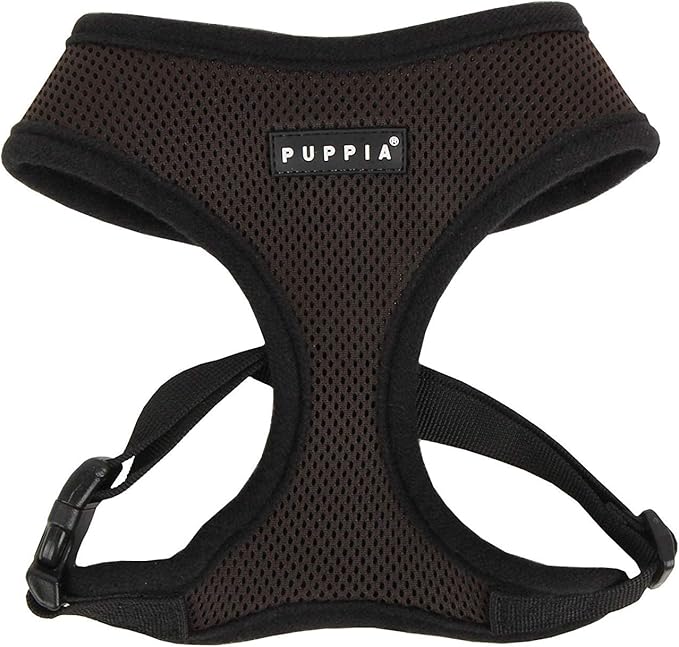 Puppia Soft Dog Harness No Choke Over-The-Head Triple Layered Breathable Mesh Adjustable Chest Belt and Quick-Release Buckle, Brown, X-Small