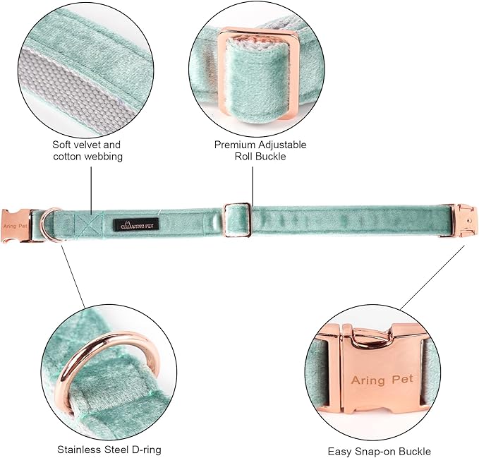 ARING PET Velvet Dog Collars with Bow tie, Dog Bowtie Collar, Adjustable Green Dog Collar,Large.