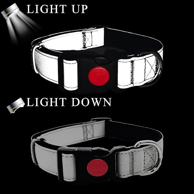 Reflective Dog Collar Soft Neoprene Padded Breathable Nylon Pet Collar Adjustable for Small Medium Large Dogs (Silver, L)