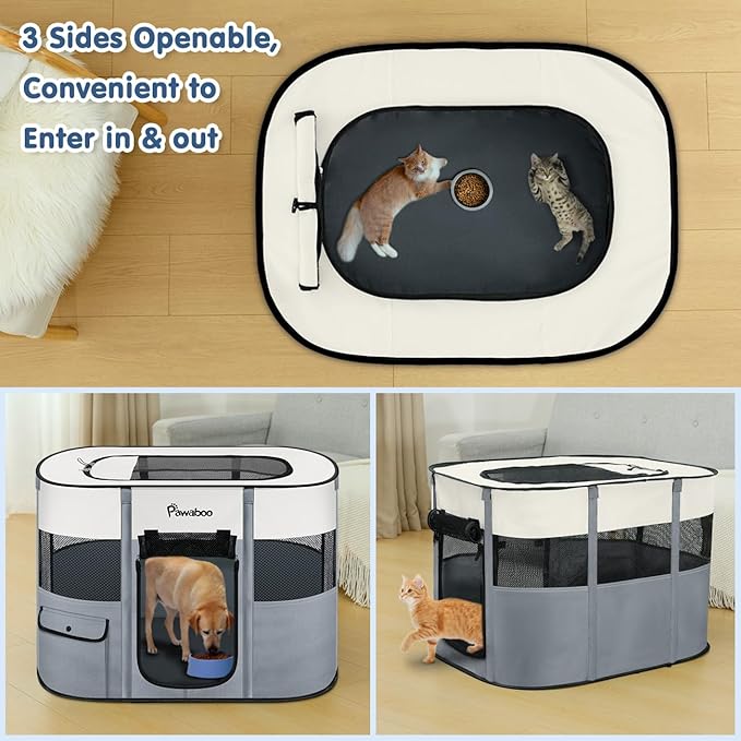Dog Playpen, Portable Pet Playpen Cat PlayPen, 600D Oxford Dog Kennel Tent Crate, Waterproof&Breathable, Indoor Outdoor Travel Camping Use for Medium/Large Breed with Carrying Case+Folding Bowl,M,Gray