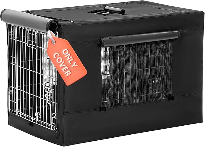 PETSFIT Dog Kennel Cover for Wire Dog Crate(30in/36inch/42inch), Single Door, Mesh Window, Flap On The Top and Back is Detachable, Dog Crate Cover Black 36inch