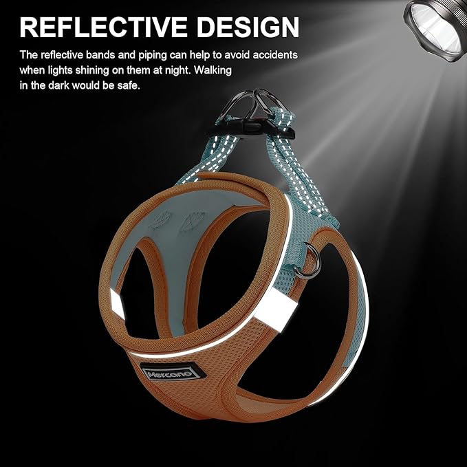 Mercano Soft Mesh Dog Harness and Leash Set, No-Chock Step-in Reflective Breathable Lightweight Easy Walk Escape Proof Vest Harnesses with Safety Buckle for Small Medium Dogs, Cats (XS, Orange Blue)