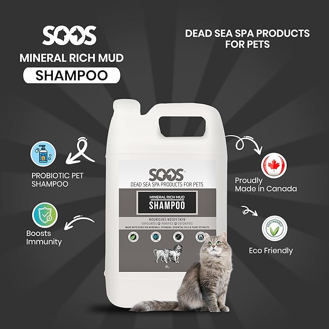 Soos Pet Mineral Rich Mud Dog and Cat Shampoo Natural Dead Sea Minerals Fast Absorbing Natural Ingredients - 1x (4L Gallon)