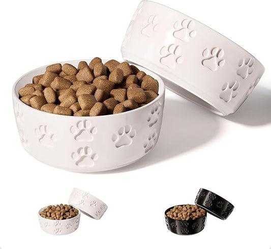 Ceramic Dog Bowl Set of 2 with Anti-Skid Base - 5" Wide x 2" Tall Ceramic Dog Bowls for Small Dogs - 2 Cup Capacity Food and Water Bowls for Dogs - Rubber Bottom Pet Bowl Set of 2 for Small Pets