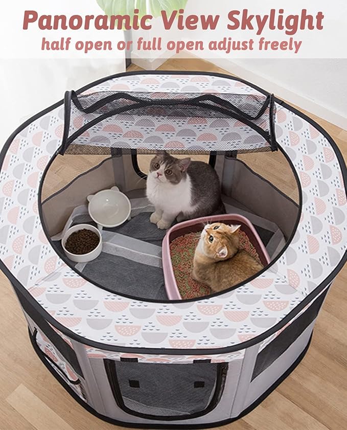 BNOSDM Rabbit Playpen with Zippered Top Portable Small Pet Cage Tent Bunny Foldable Pop Up Pen Indoor Outdoor Travel Use Exercise Yard Fence for Rabbits Ferrets Cats Guinea Pigs